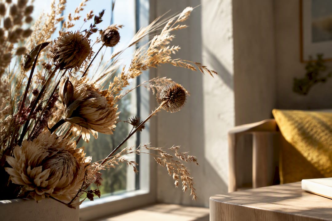 Torkade blommor i starkt solsken